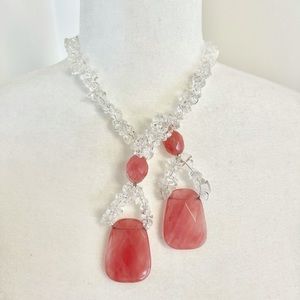 Exquisite rose quartz and crystal lariat necklace!